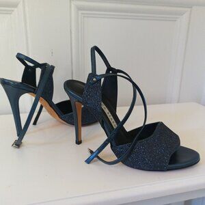 Veronica Beard Navy Blue Suma Glitter Heel Sandals 36